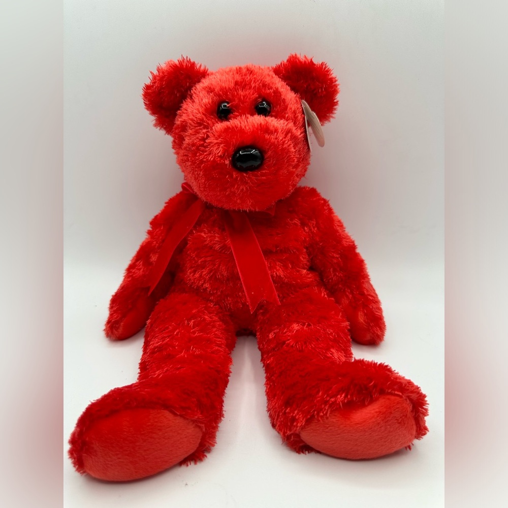 Ty Beanie Baby Buddy, Sizzle the Bear 2001 Retired W/Tags 13" Red Bear (READ)